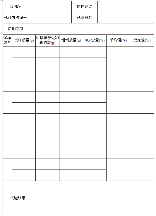 細(xì)集料三氧化硫含量試驗(yàn)記錄表