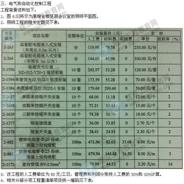 2013年造價(jià)工程師《案例分析》試題及答案解析第6題電氣和自動化控制工程