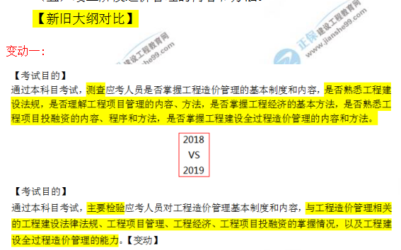 2019年一級造價工程師考試大綱變動情況