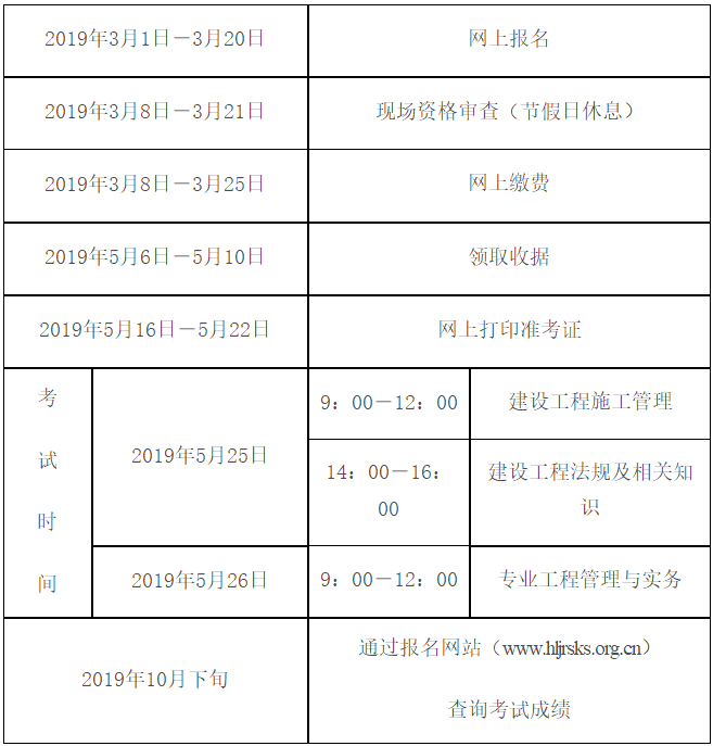 黑龍江2019年二級建造師報(bào)名時(shí)間公布