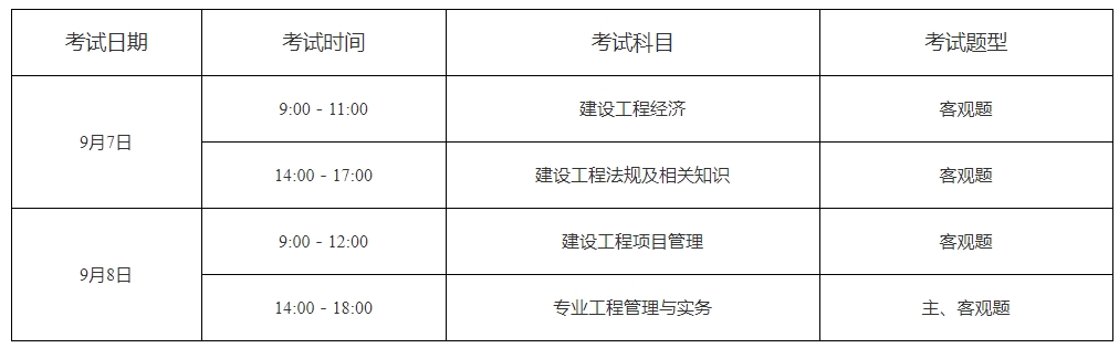 一級建造師考試時間